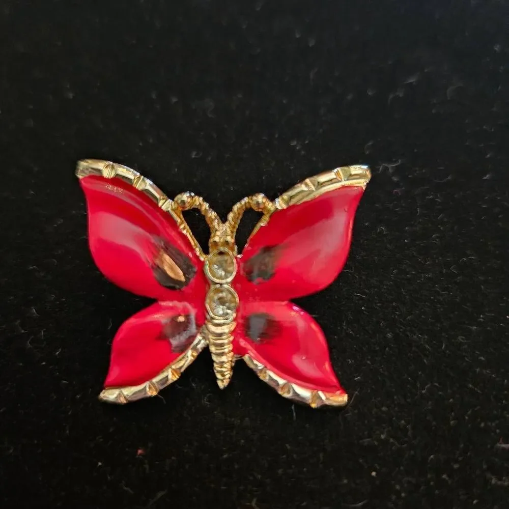 Vintage Red and Gold Butterly Brooch Pin